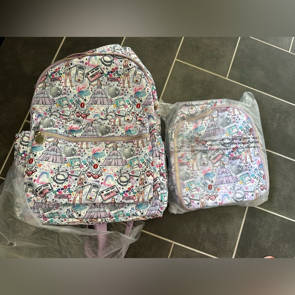 School childish backpack for girl and boy, pink and purple  Pink and Purple Cartoon-Style Bag
